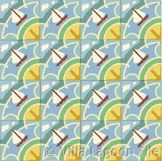 sail boat beach house tile floor in cuban tile