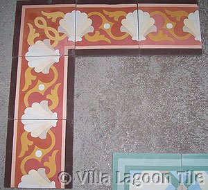 Shell Scroll Border Tile in Coral