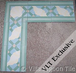 Trellis Shell Border Aqua Strike off tile