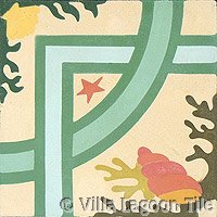 Trapani green cement tile witg sea shells