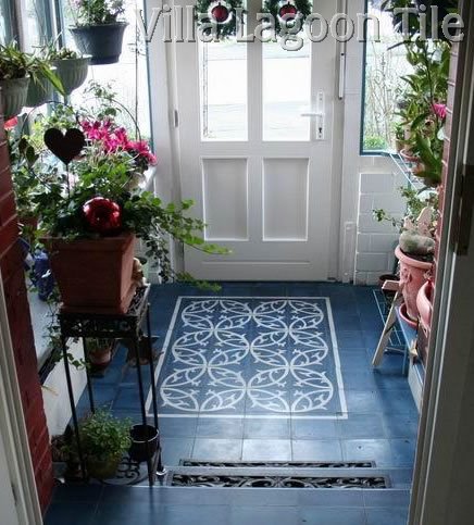 Deep blue and Ivory cement tile entranceway