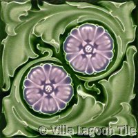 green and purple flower art nouveau tile