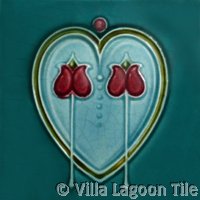 Teal Blue Art Nouveau Tile