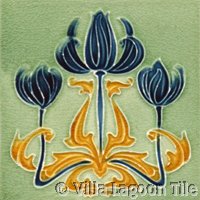 Dark Blue tulip Art Nouveau Tile