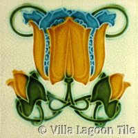 yellow and blue art nouveau tile