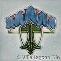blue and gray floral art nouveau tile