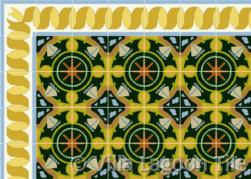 sail boat design tile with gold ribbon border