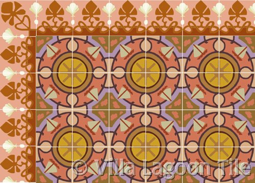 sailboat nautical tile with red foliage border tile