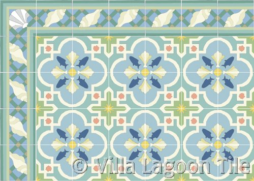 savona beach tile with sea shell border tile