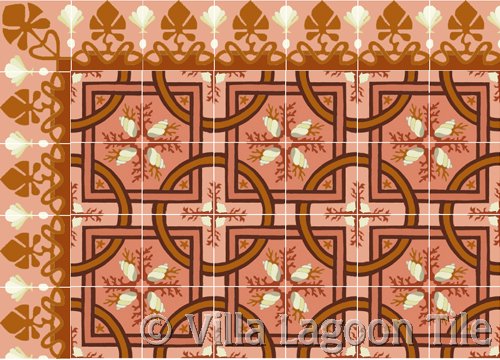 trapani italian style encaustic tile with foliage art noveau styled border 