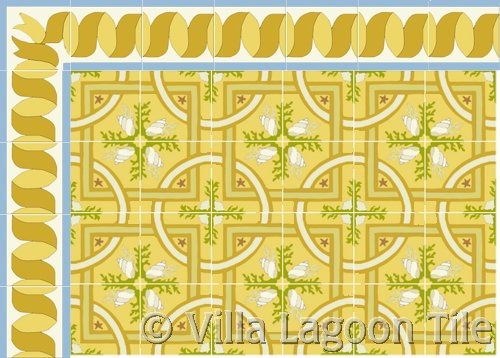 italian style yellow floor tile with gold border tile