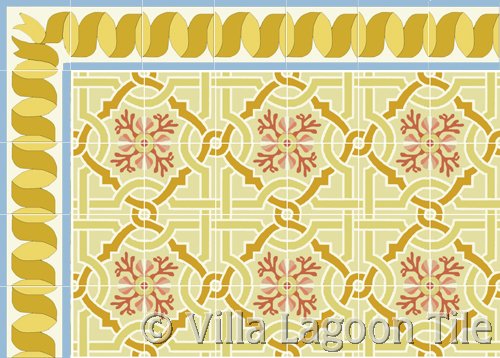 venetian encaustic tile with gold ribbon border tile