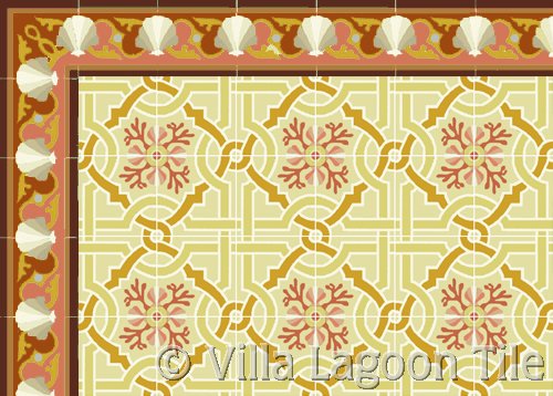 Corla colored cement tile pavers floor with fancy border