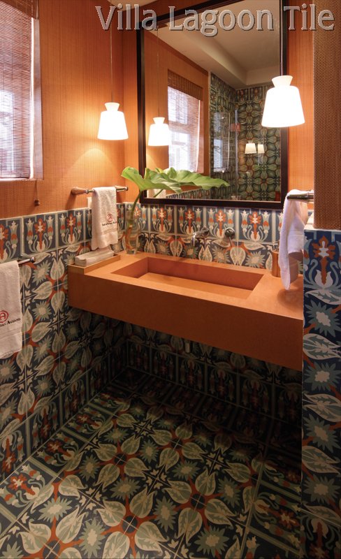 Cement tile caribbean bathroom