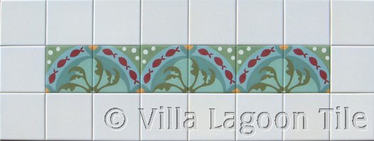 Fish tile designs in a border
