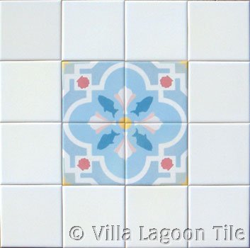 Decorative ceramic tiles set into solid tiles
