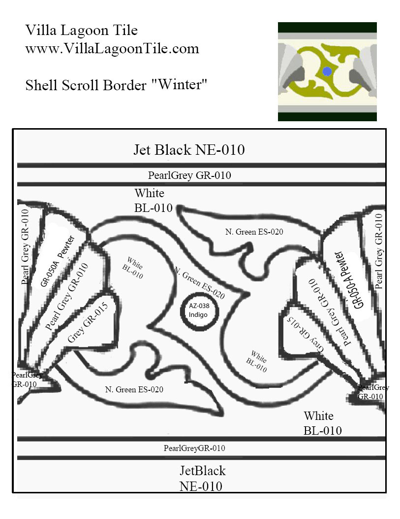 Cement tile Shell Scroll Winter Border color map