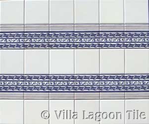 Double row of blue and white tile borders of delft tile