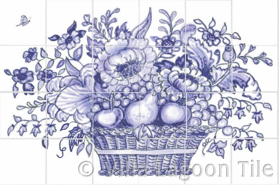Delft tile flower basket panel-architectural