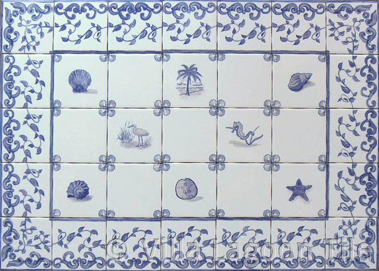 sea shell and coastal sea life backsplash design