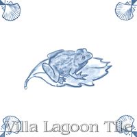 tile with frog in blue and white delft style