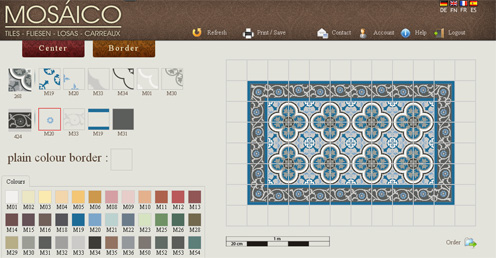 Tile design simulator tool for European orders