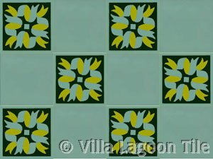 cement tile floor with solids and mosaic squares