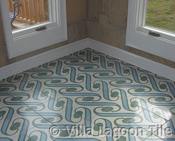 Encaustic cement tile in blues