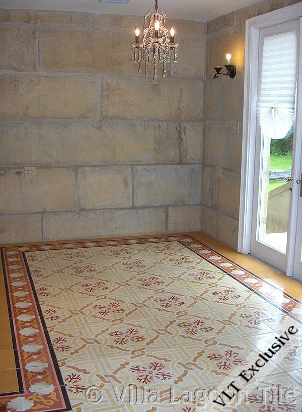Villa LAgoon Tile Venetian Coral with Shell Scroll Border Tile