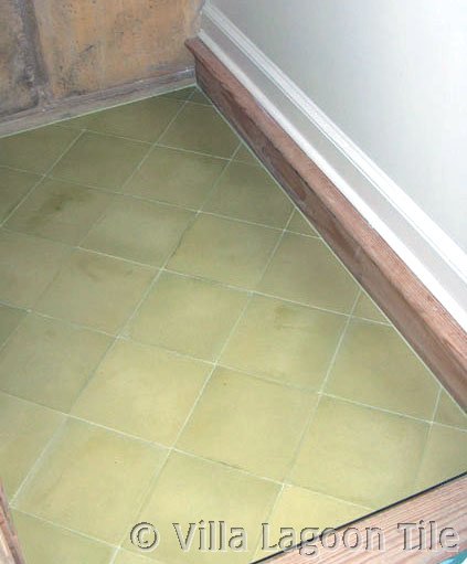 Solid color cement tile on diagonal