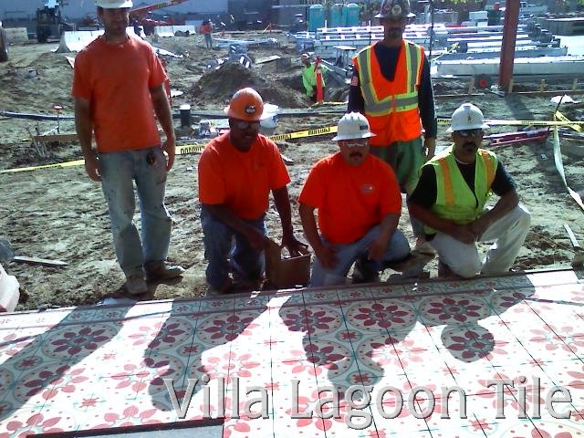 Tile workers at the Ambassador Hotel site
