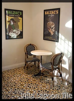 Roseton cement tile in Balzacs Coffee