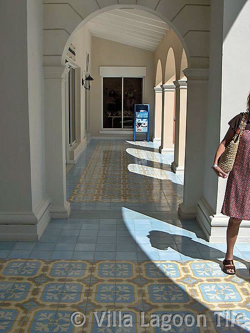 Cement tile pavement outdoors in sunshine