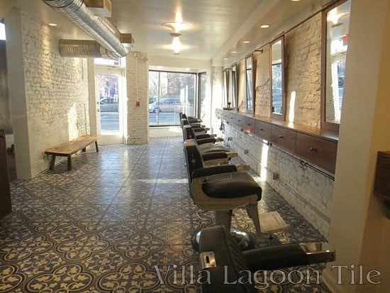 Main floor of The Barber of Hell's Bottom, featuring Roseton tile from Villa Lagoon Tile