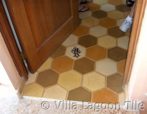 Hexagonal cement tile on a residentail floor