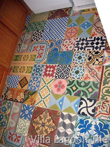 Cuban tile patchwork floor laundryroom
