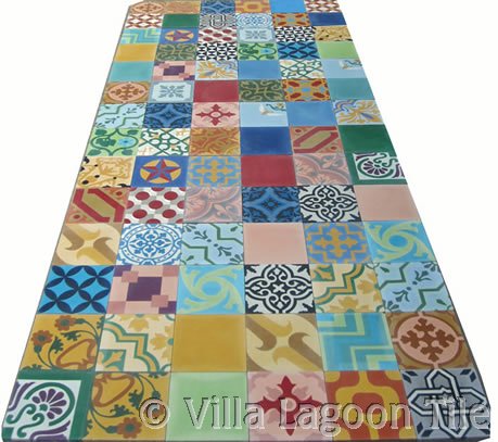 Patchwork encaustic cement tile