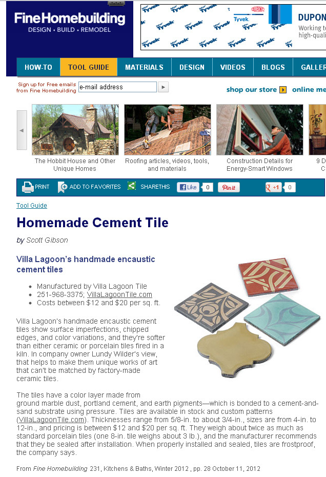 Cement tile in Fine Home Building