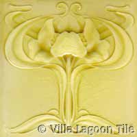 pale yellow art nouveau glazed relief tile