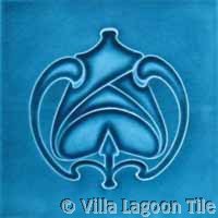 medium blue art deco relief glazed ceramic tile photo