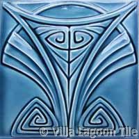 Blue glazed art deco antique tile