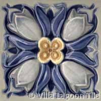 Crocus flower tile in blue and grey glazes