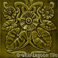 Olive green glazed ceramic tile for historic bathrooms