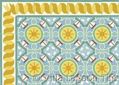 Ribbon Tile Border on Sailboat Sunny Day Field Tile Floor