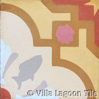 savona cement tile in golds, corals, and terra cotta