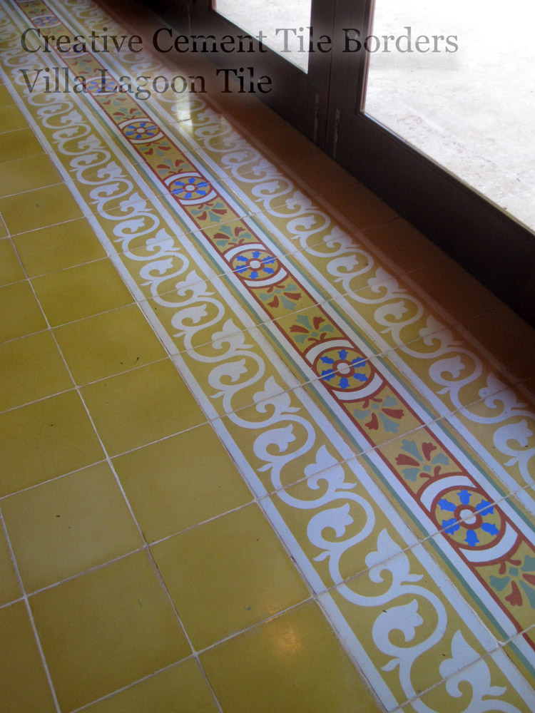 cement tile borders around the edge of a room