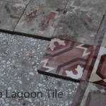 a washed cement tile next to the salvage ones