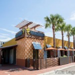 The exterior of the Flying Iguana restaurant featuring a facade of 10" Tradewinds pattern cement tile, a Villa Lagoon Tile exclusive design.