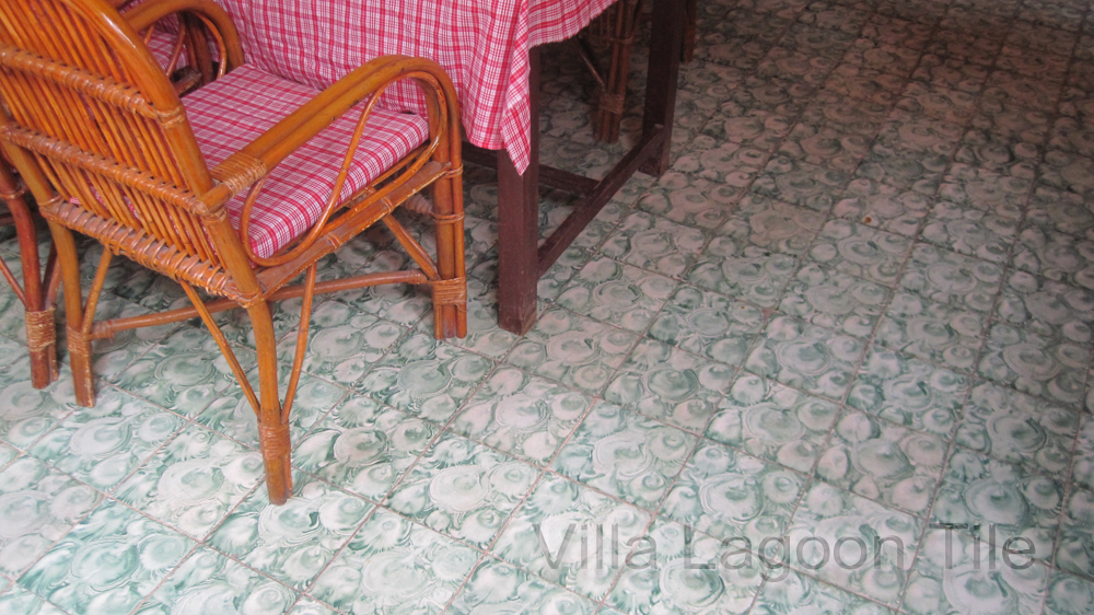 Antique cement tile floors in a Cambodian cafe
