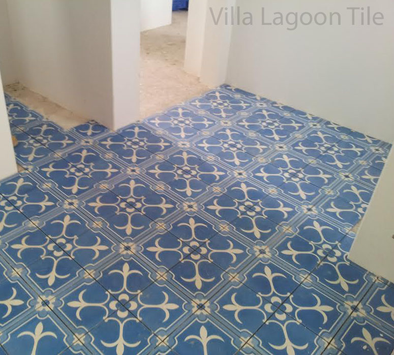 A beautiful bathroom renovation with cement tile from Villa Lagoon Tile.